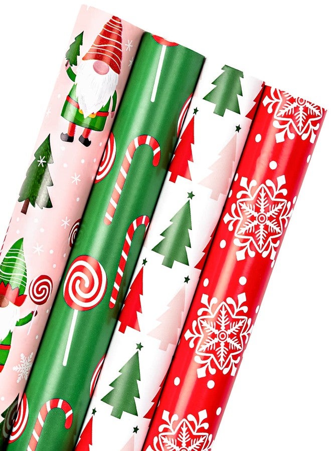 WRAPAHOLIC 30 Inch Christmas Wrapping Paper Roll - Jumbo Roll Red, Green and Pink Christmas Gnome Elf Holiday Collection - 4 Rolls - 30 Inch x 120 Inch Per Roll - Image 1